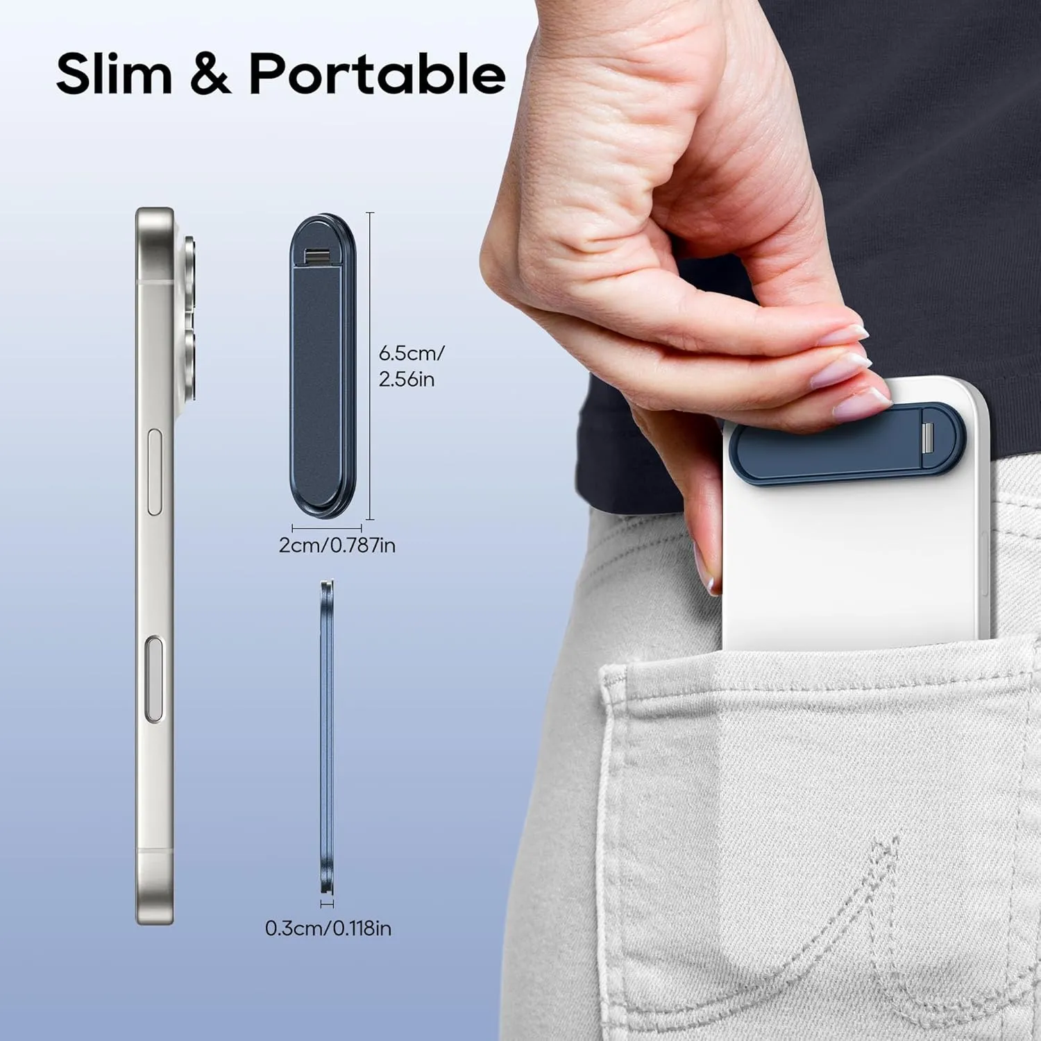 2 Pack Phone Kickstand, Horizontal and 2 Angle Adjustable Vertical Phone Stand, Folding Phone Holder Stand Compatible with iPhone, Samsung and All Cellphones, Silver & Blue