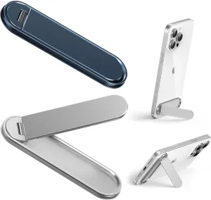 2 Pack Phone Kickstand, Horizontal and 2 Angle Adjustable Vertical Phone Stand, Folding Phone Holder Stand Compatible with iPhone, Samsung and All Cellphones, Silver & Blue