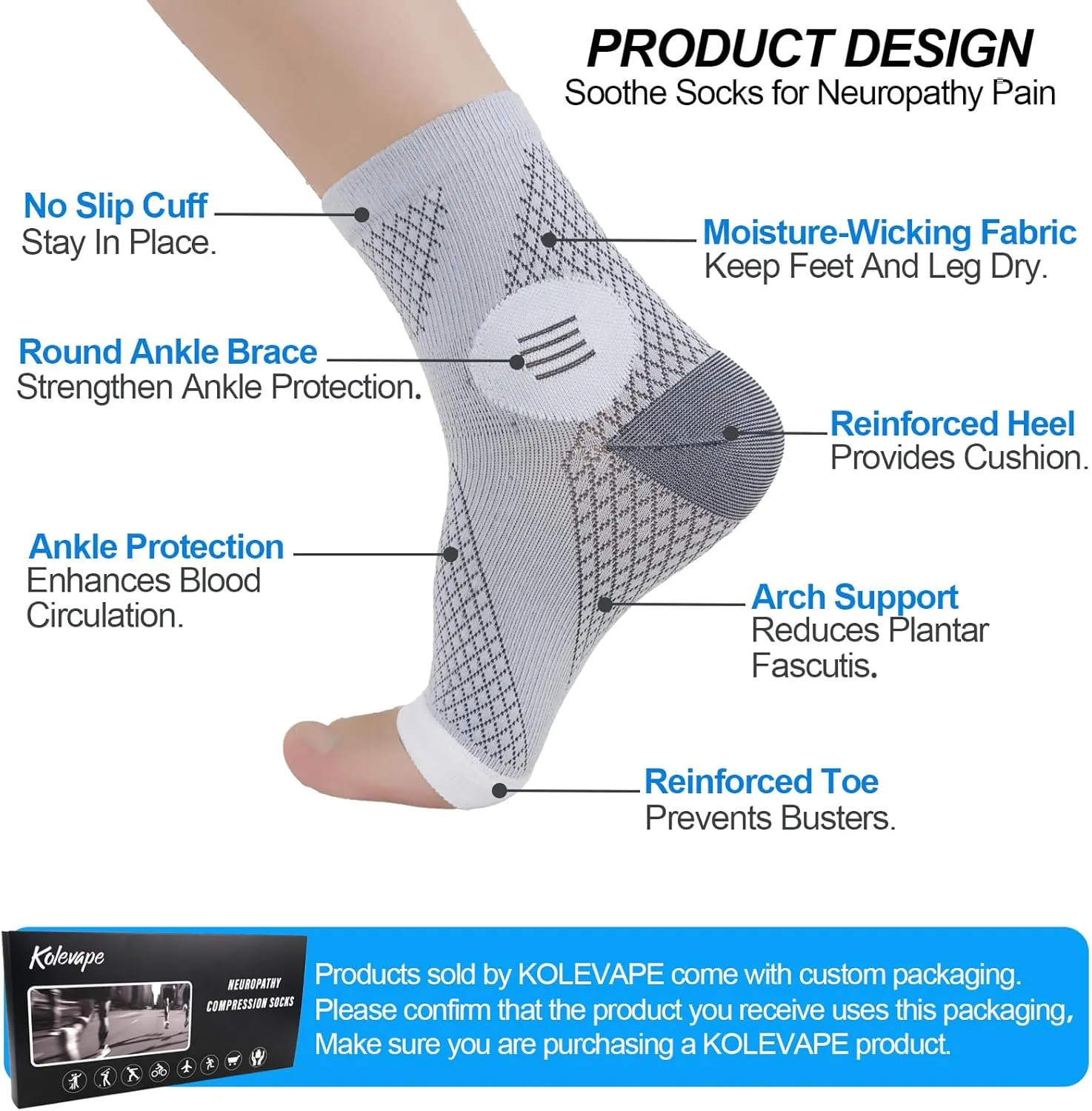 3 Pairs Neuropathy Socks for Women & Men,Nano Comprex Ankle Sleeves Protection Elastic Socks,Soothe Socks for Neuropathy Pain,Anti Fatigue Compression Foot Sleeve Brace Socks