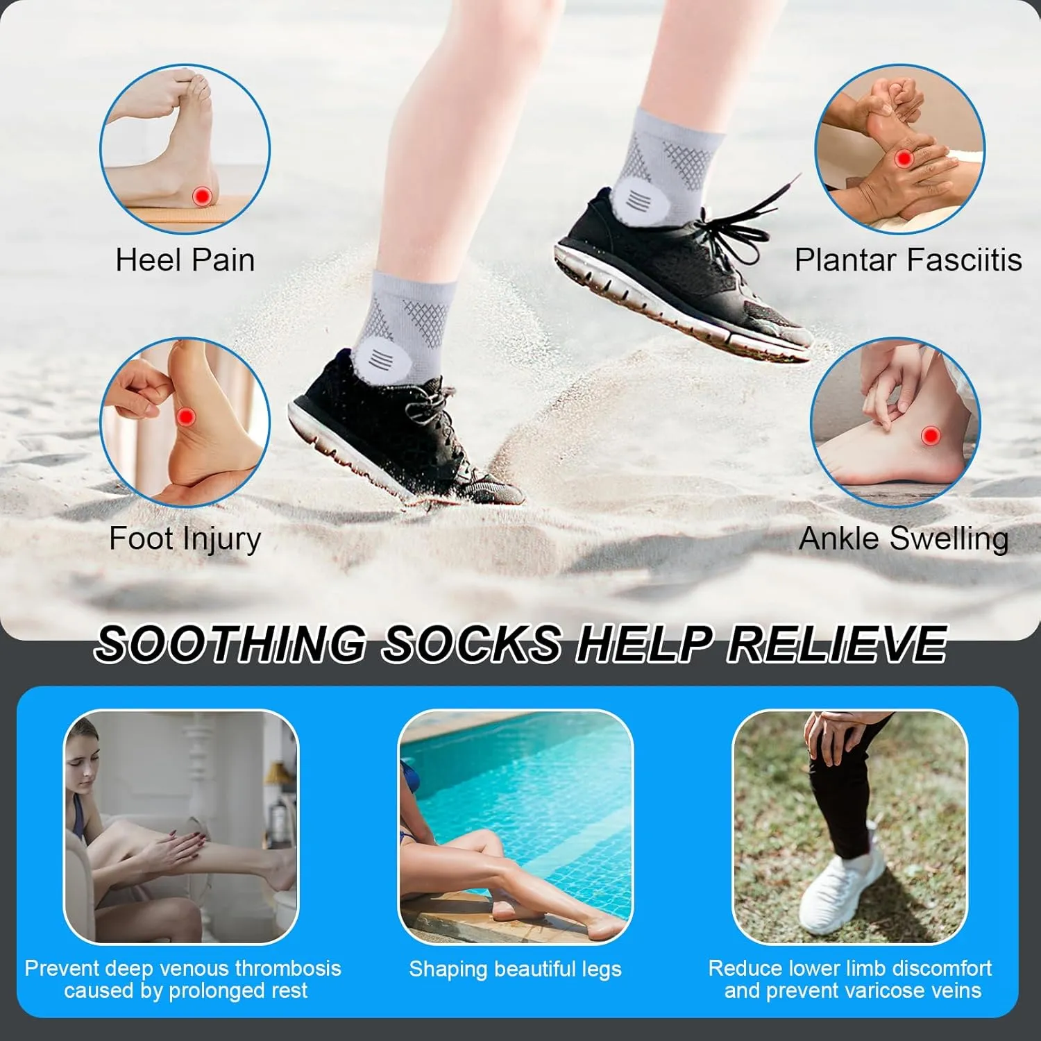 3 Pairs Neuropathy Socks for Women & Men,Nano Comprex Ankle Sleeves Protection Elastic Socks,Soothe Socks for Neuropathy Pain,Anti Fatigue Compression Foot Sleeve Brace Socks