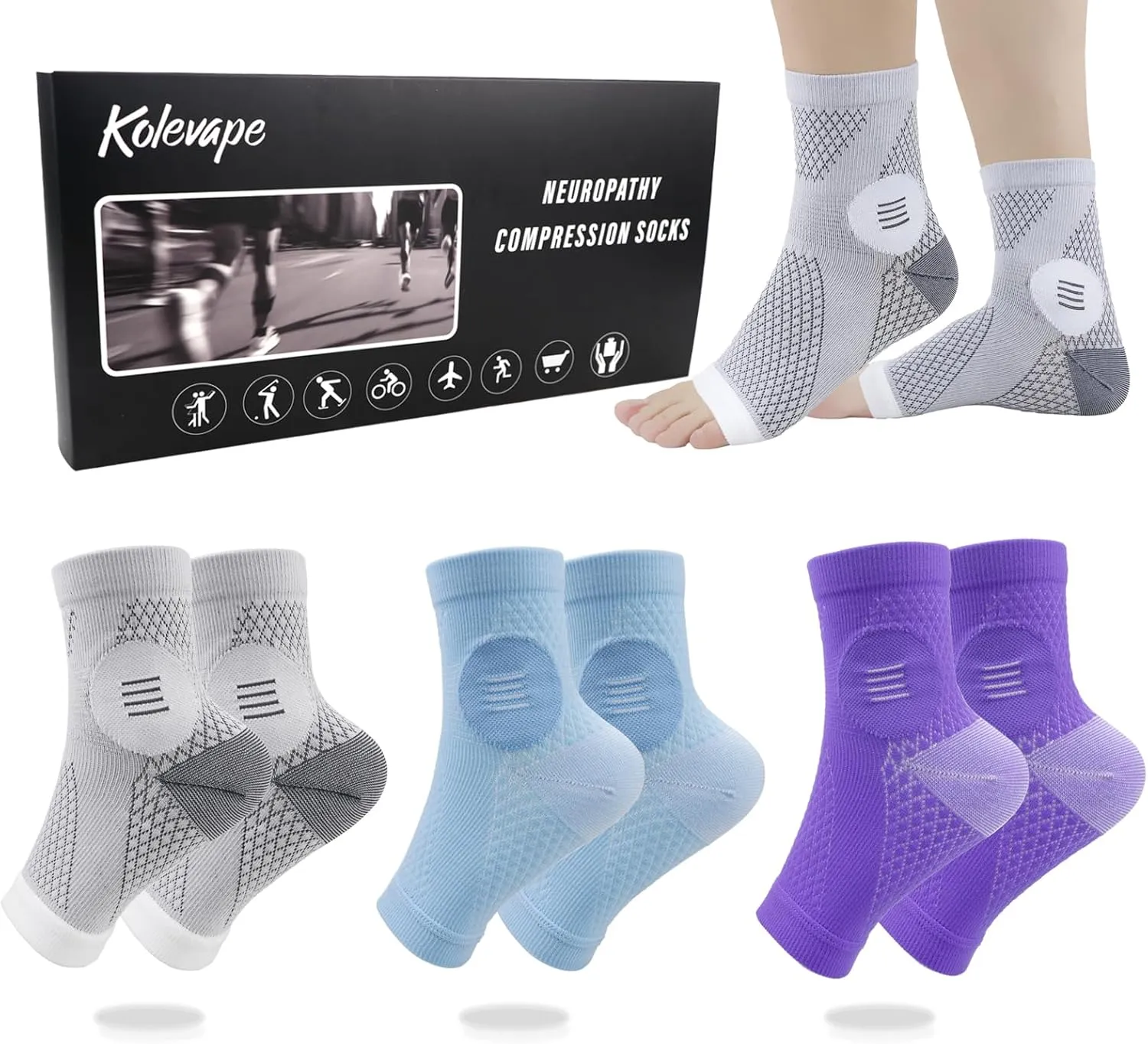 3 Pairs Neuropathy Socks for Women & Men,Nano Comprex Ankle Sleeves Protection Elastic Socks,Soothe Socks for Neuropathy Pain,Anti Fatigue Compression Foot Sleeve Brace Socks