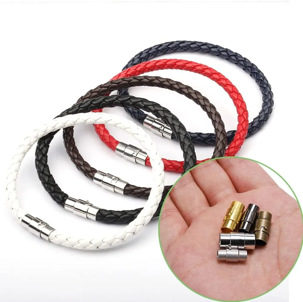 30 PCS Magnetic Clasps for Jewelry, Leather Cord End Caps Magnetic Locking Clasps and Closures, Jewelry Making Supplies for Leather Bracelet, Kumihimo (5 MM / 0.2 in)