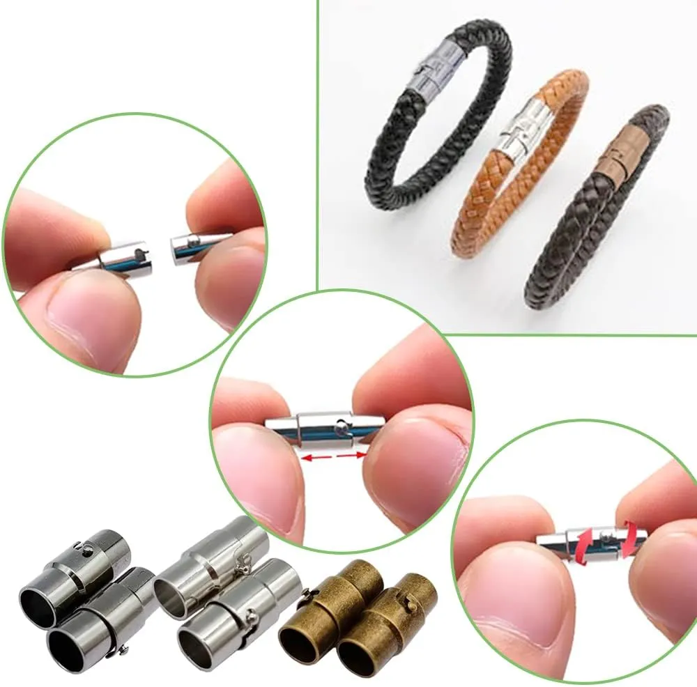 30 PCS Magnetic Clasps for Jewelry, Leather Cord End Caps Magnetic Locking Clasps and Closures, Jewelry Making Supplies for Leather Bracelet, Kumihimo (5 MM / 0.2 in)