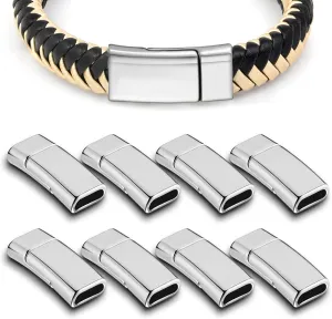 8 Pieces 10x3 mm Flat Leather Magnetic Clasps Bracelet Jewelry Making Magnetic Clasps Silver Bracelet Metal and Closures DIY Locking for Jewelry Craft Making Supplies