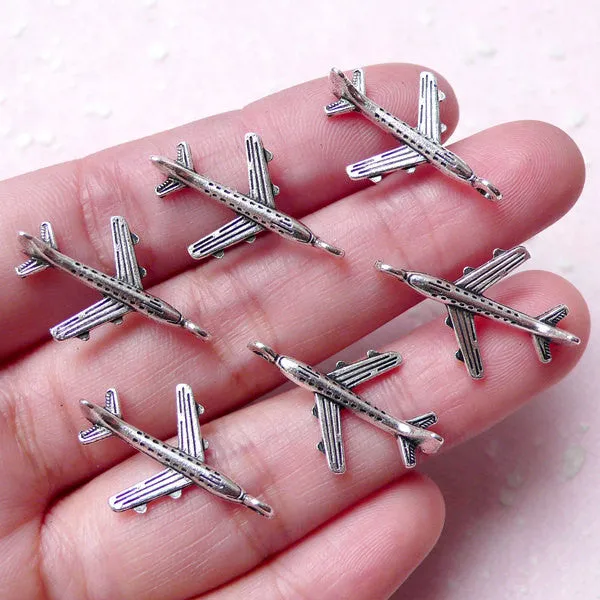 Aeroplane Charms / Airplane Charm (6pcs / 15mm x 23mm / Tibetan Silver / 2 Sided) Plane Flight Transportation Travel Charm Bracelet CHM999
