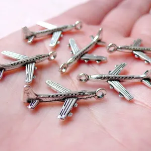 Aeroplane Charms / Airplane Charm (6pcs / 15mm x 23mm / Tibetan Silver / 2 Sided) Plane Flight Transportation Travel Charm Bracelet CHM999