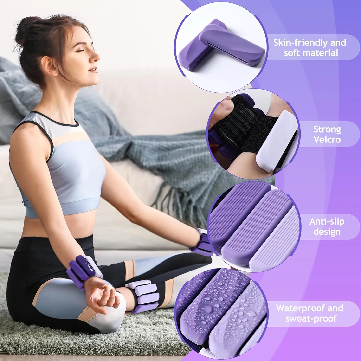 Ankle Wrist Weights for Women Men at Home Set of 2 (1 Lb Each) Adjustable Silicone Hand Leg Weights Wearable Pilates Ankle Weights for Yoga Dance Gym Workout Walking Running