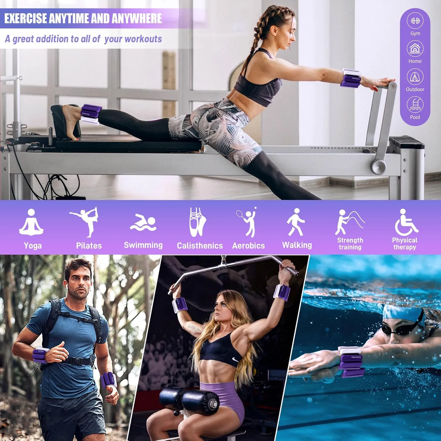 Ankle Wrist Weights for Women Men at Home Set of 2 (1 Lb Each) Adjustable Silicone Hand Leg Weights Wearable Pilates Ankle Weights for Yoga Dance Gym Workout Walking Running