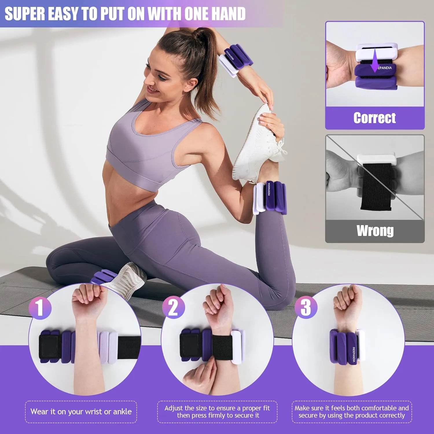 Ankle Wrist Weights for Women Men at Home Set of 2 (1 Lb Each) Adjustable Silicone Hand Leg Weights Wearable Pilates Ankle Weights for Yoga Dance Gym Workout Walking Running