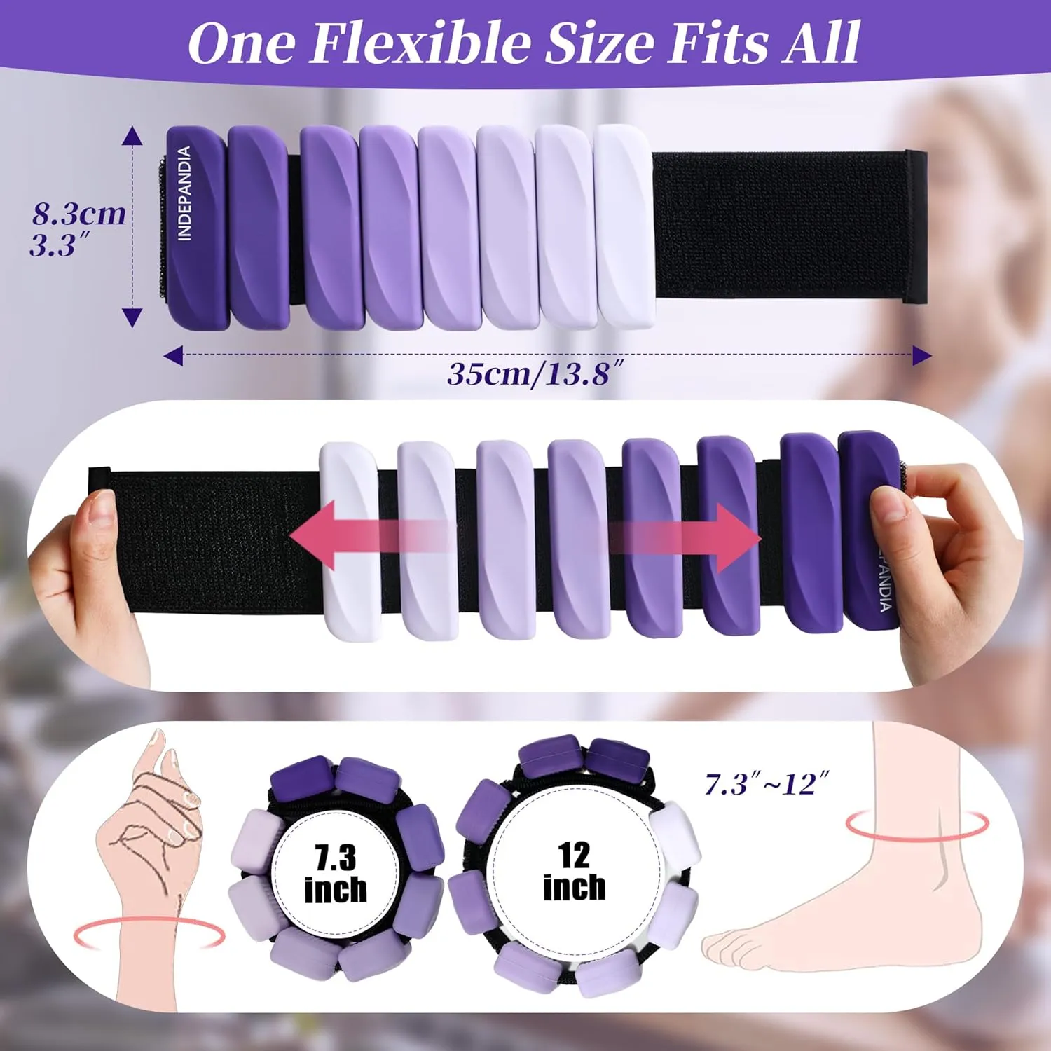 Ankle Wrist Weights for Women Men at Home Set of 2 (1 Lb Each) Adjustable Silicone Hand Leg Weights Wearable Pilates Ankle Weights for Yoga Dance Gym Workout Walking Running