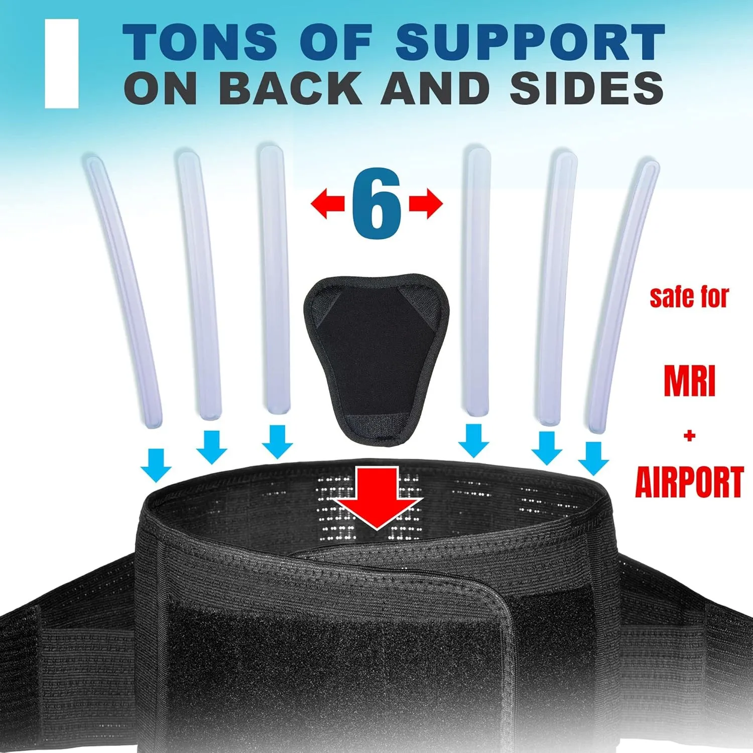 AVESTON Back Brace for Lower Back Pain Relief 6 ribs Belt with Lumbar Pad Support for Men/Women Light Thin Orthopedic Rigid Adjustable Brace Herniated Disc - Circumference 37  45" Around Belly