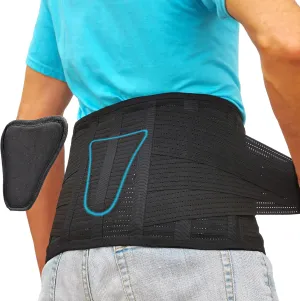AVESTON Back Brace for Lower Back Pain Relief 6 ribs Belt with Lumbar Pad Support for Men/Women Light Thin Orthopedic Rigid Adjustable Brace Herniated Disc - Circumference 37  45" Around Belly