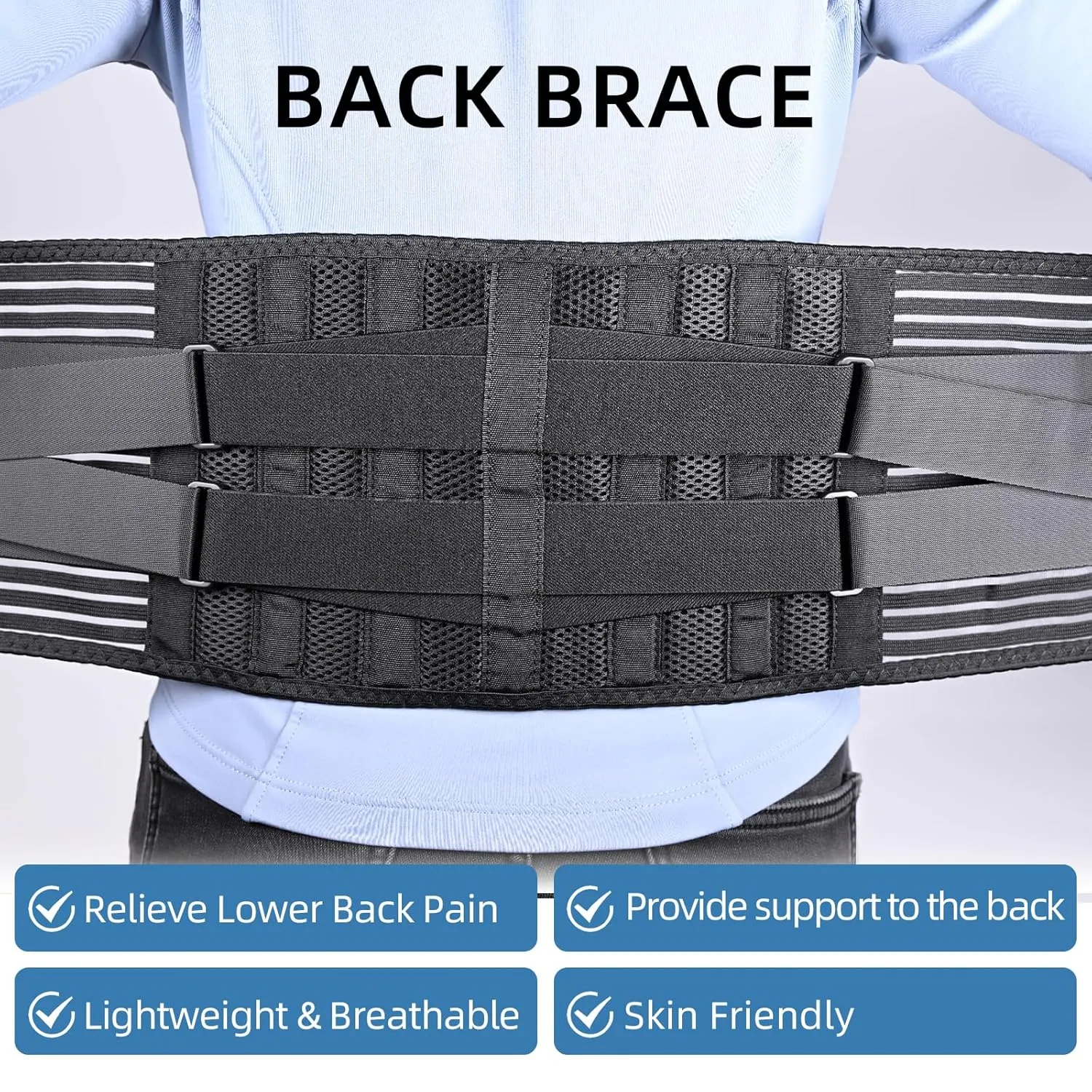 Back Brace for Lower Back Pain Relief, Adjustable Lumbar Support Brace for Men and Women, Breathable Back Support Belt With Removable Pad for Sciatica, Herniated Disc, Scoliosis - L