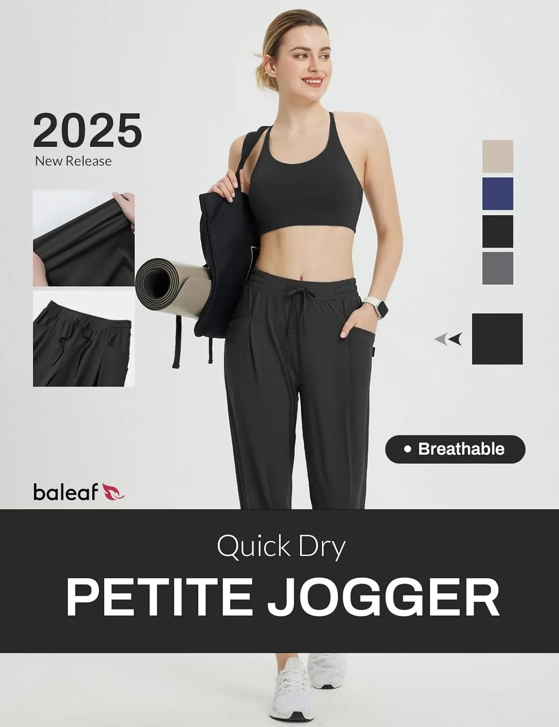 baleaf Women's Petite Joggers Capri Sweatpants Drawstring Track Pants Travel Lounge Cropped Pants with Pockets