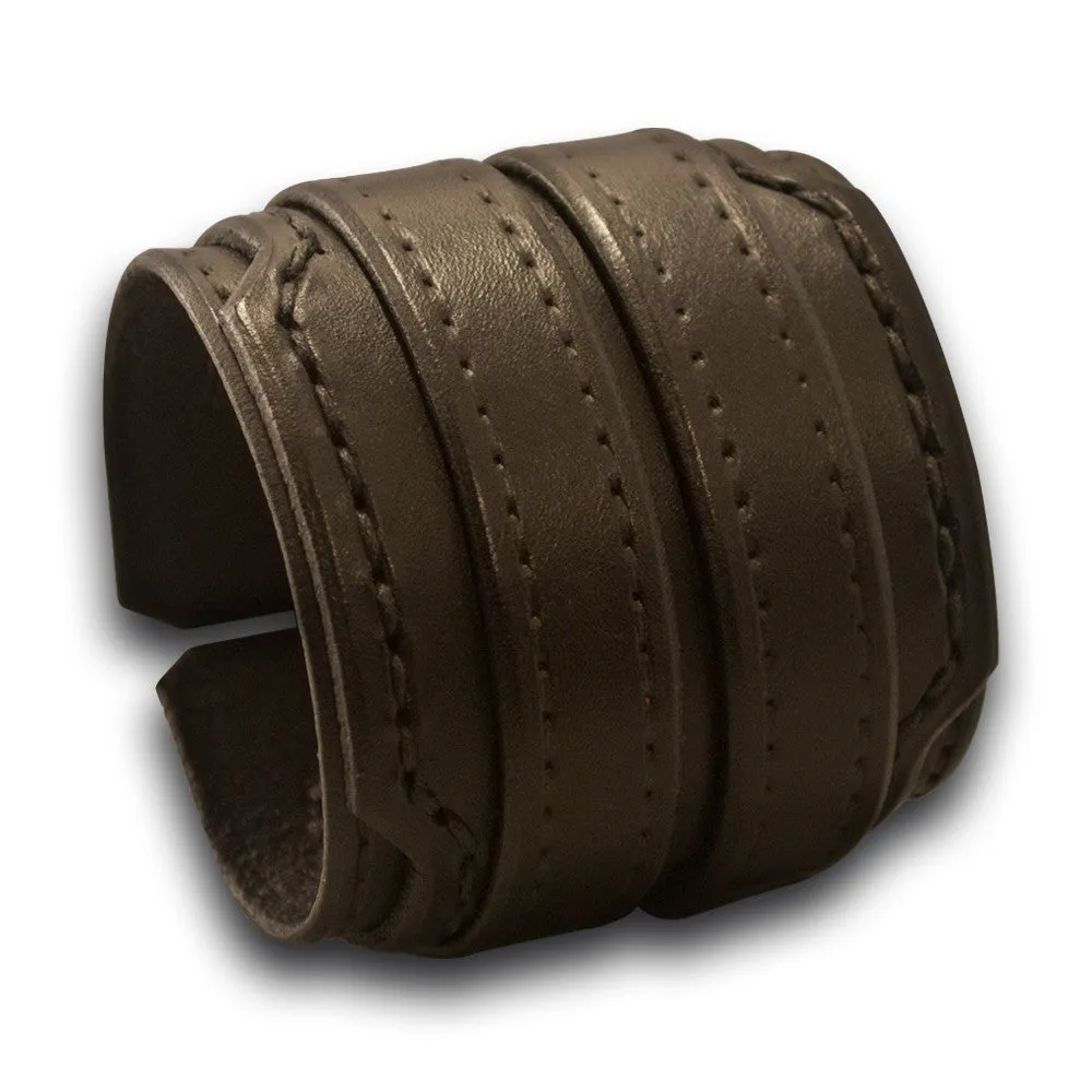 Black Layered Double Strap Leather Cuff Wristband with Buckles