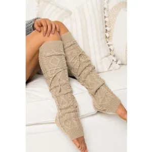 Cable Knit Long Tie Leg Warmers