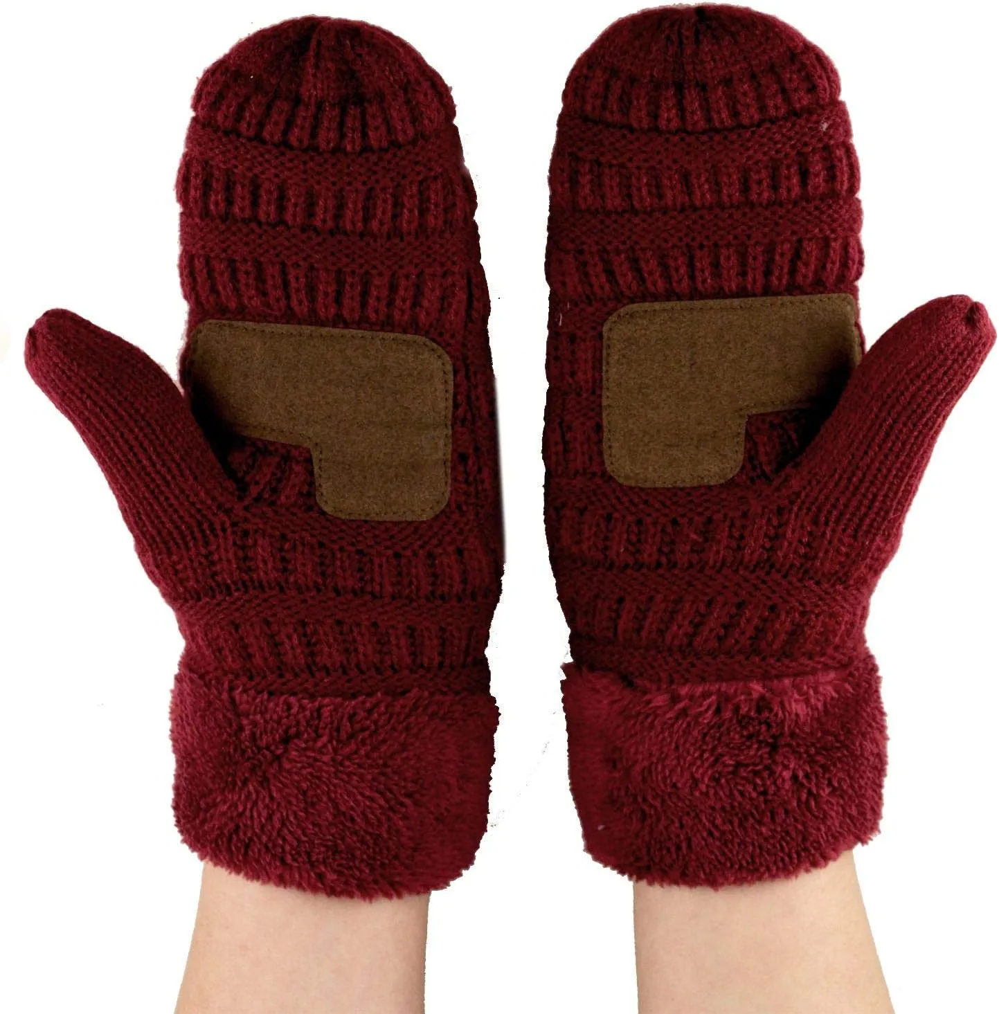 C.C Unisex Winter Warm Inner Fuzzy Lined Anti-Slip Cuff Mittens