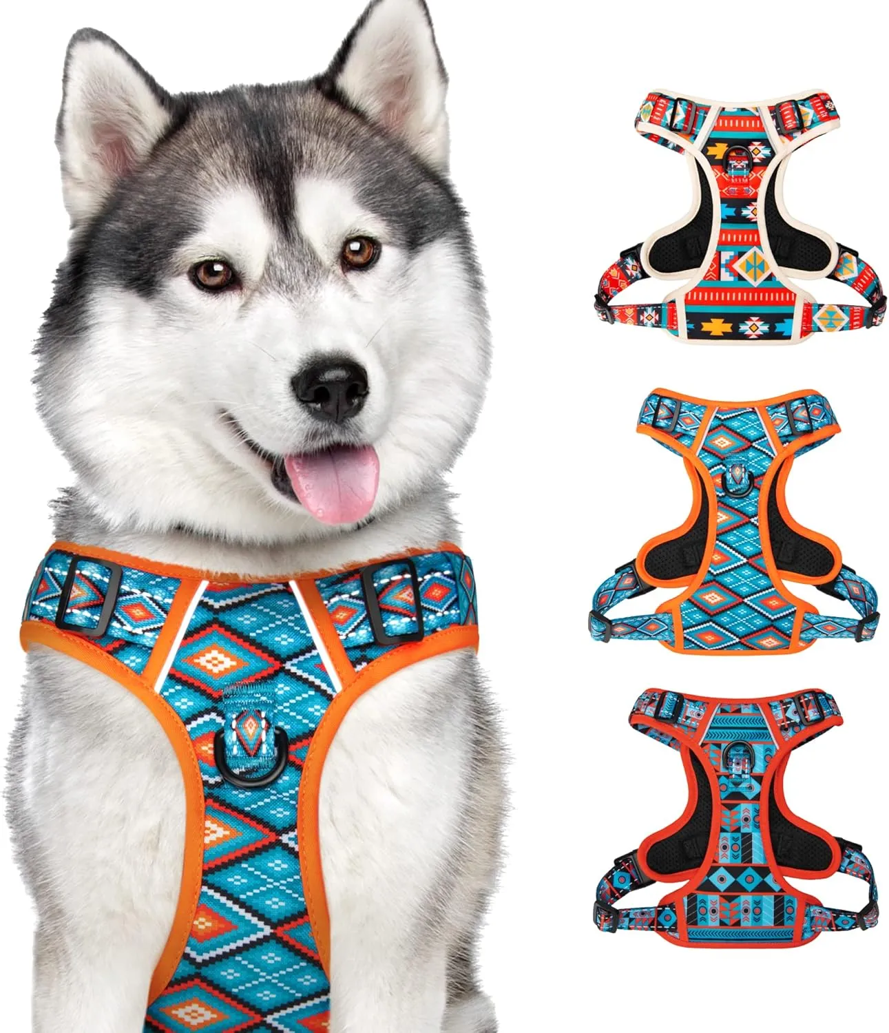 CollarDirect No Pull Reflective Dog Harness with Handle and Front Clip, Adjustible Soft Padded Vest for Small to Large Dogs Training and Walk (Size XL, Pattern PT3)