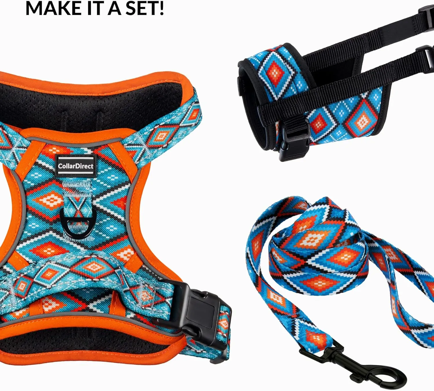 CollarDirect No Pull Reflective Dog Harness with Handle and Front Clip, Adjustible Soft Padded Vest for Small to Large Dogs Training and Walk (Size XL, Pattern PT3)