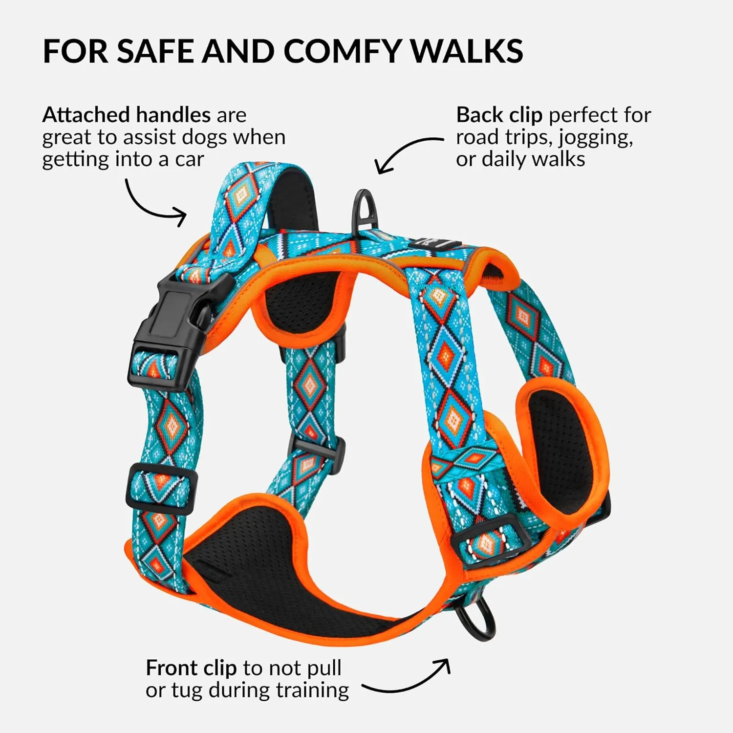 CollarDirect No Pull Reflective Dog Harness with Handle and Front Clip, Adjustible Soft Padded Vest for Small to Large Dogs Training and Walk (Size XL, Pattern PT3)