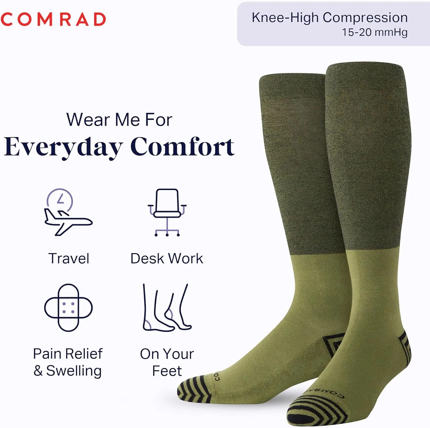 Comrad CloudCotton Knee High Socks, 15-20mmHg Graduated Compression Combed Cotton Support for Men, Women, Home, Work & Travel