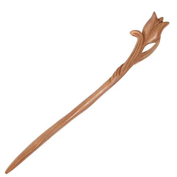 CrystalMood Handmade Carved Wood Hair Stick Tulip