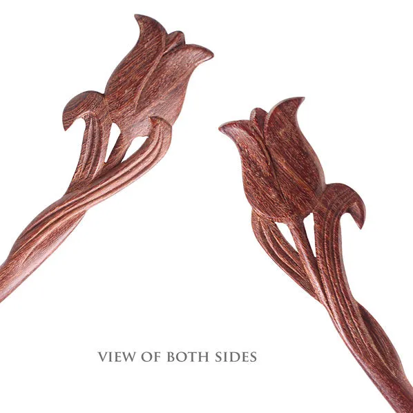 CrystalMood Handmade Carved Wood Hair Stick Tulip