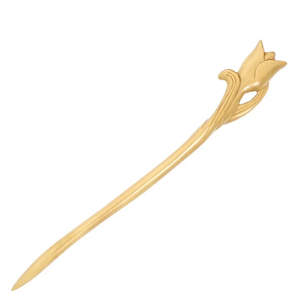 CrystalMood Handmade Carved Wood Hair Stick Tulip