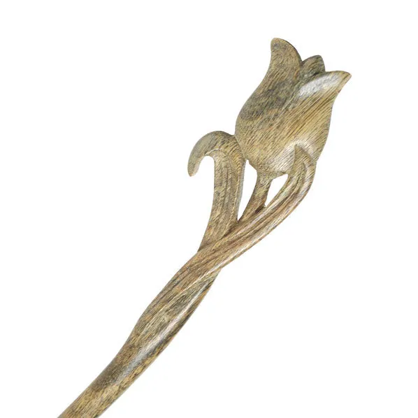 CrystalMood Handmade Carved Wood Hair Stick Tulip