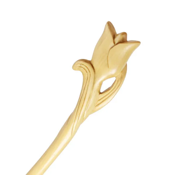 CrystalMood Handmade Carved Wood Hair Stick Tulip