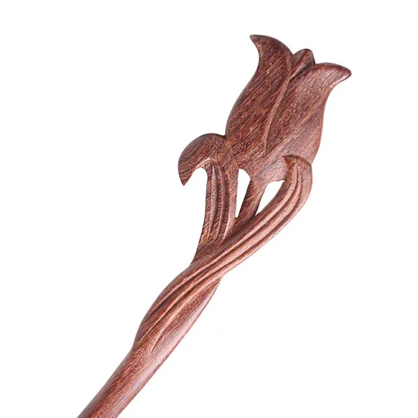 CrystalMood Handmade Carved Wood Hair Stick Tulip