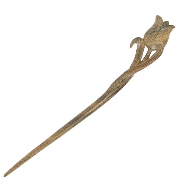 CrystalMood Handmade Carved Wood Hair Stick Tulip