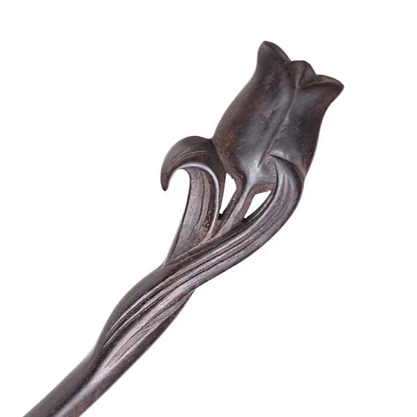 CrystalMood Handmade Carved Wood Hair Stick Tulip
