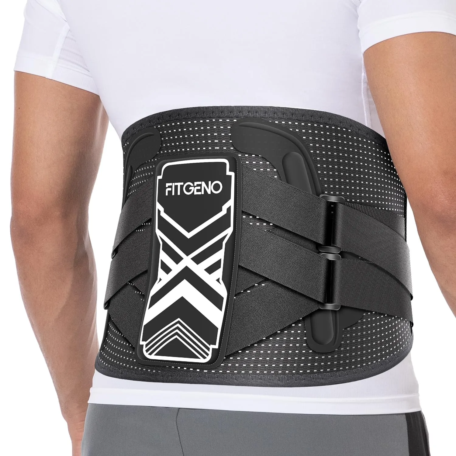 Fit Geno Back Brace for Lower Back Pain Relief: Adjustable Support with Ergonomic Lumbar Pad for Herniated Disc Sciatica and Lumbar Strain - Breathable Design for Men & Women (Medium)
