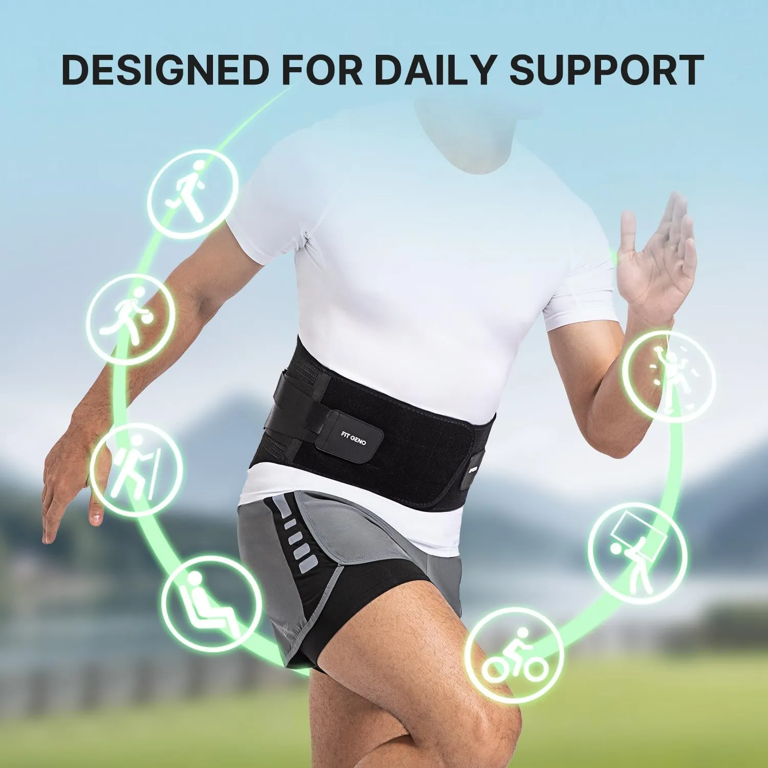 Fit Geno Back Brace for Lower Back Pain Relief: Adjustable Support with Ergonomic Lumbar Pad for Herniated Disc Sciatica and Lumbar Strain - Breathable Design for Men & Women (Medium)