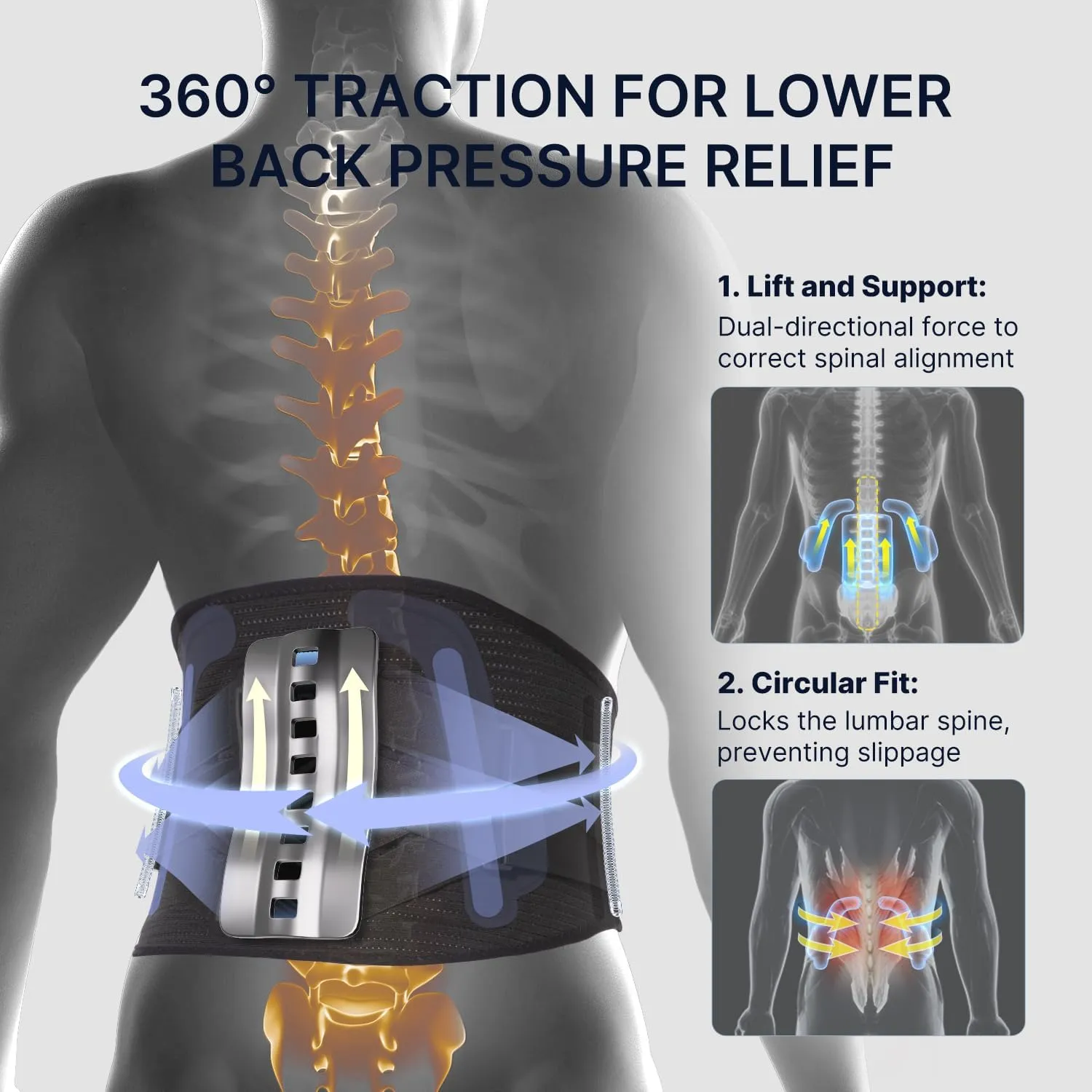 Fit Geno Back Brace for Lower Back Pain Relief: Adjustable Support with Ergonomic Lumbar Pad for Herniated Disc Sciatica and Lumbar Strain - Breathable Design for Men & Women (Medium)
