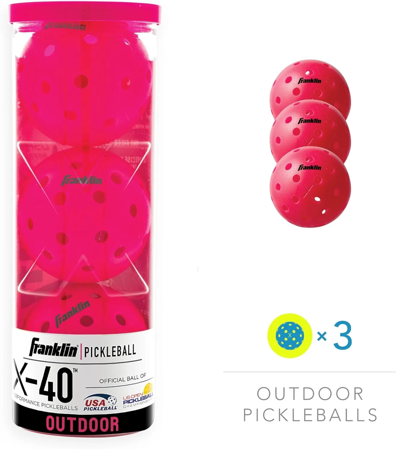 Franklin Sports X-40 Outdoor Pickleballs - Official Ball of USA Pickleball, APP Tour   Pickleball US Open - 3 Packs, 12 Packs, 36 Pickleball Buckets, 50, 100   400 Bulk Packs of Regulation Pickleballs