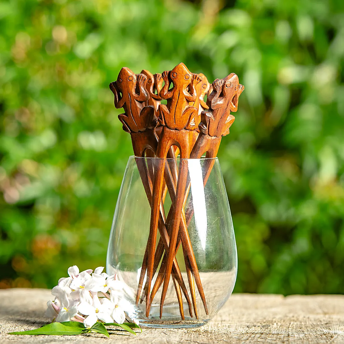 Frog Wooden Double Prong Hair Stick