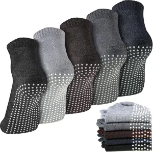 Geyoga 5 Pairs Men Non Slip Socks Women Anti Skid Slipper Barre Socks with Cushion Unisex for Yoga Pilates Barre Home Workout