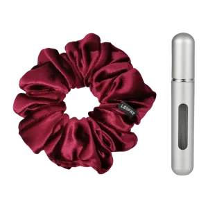 Intense Burgundy Velvet Scrunchie - Steel Silver Mini Perfume Spray Btl.