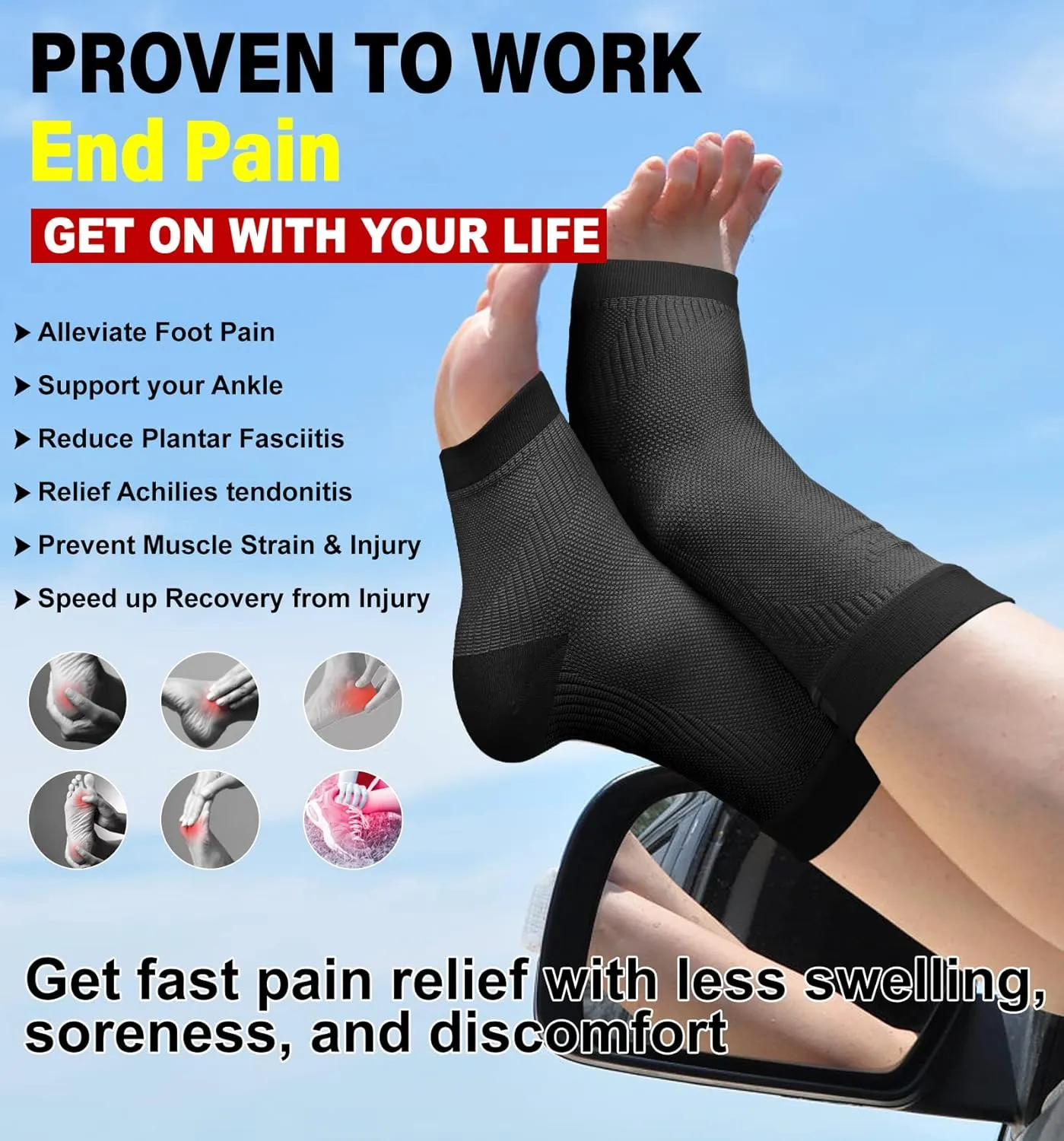 KEKING Ankle Brace Compression Support Sleeve for Women & Men, Medical Ankle Compression Socks for Plantar Fasciitis, Foot & Ankle Swelling, Achilles Tendon Support, Arch Support, 1 Pair of Black M