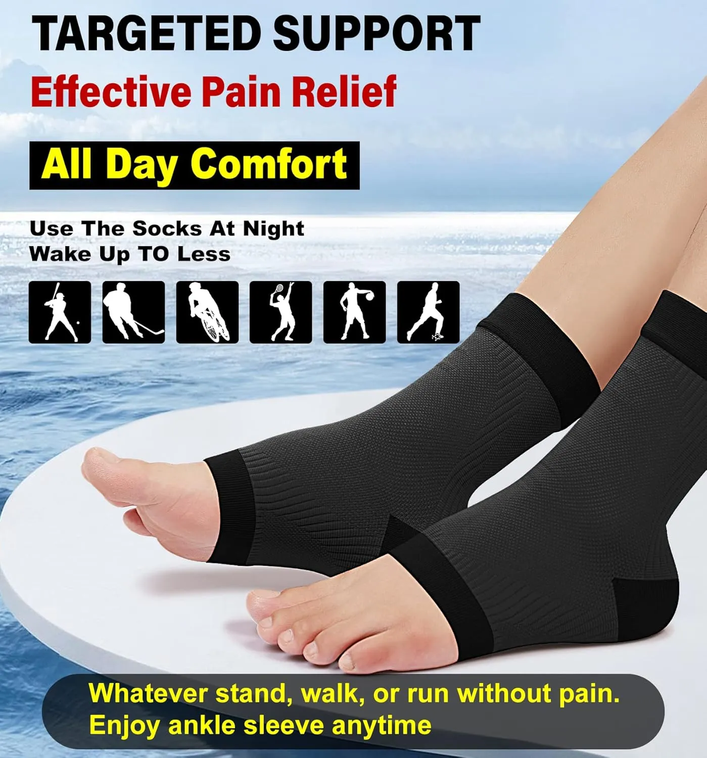 KEKING Ankle Brace Compression Support Sleeve for Women & Men, Medical Ankle Compression Socks for Plantar Fasciitis, Foot & Ankle Swelling, Achilles Tendon Support, Arch Support, 1 Pair of Black M