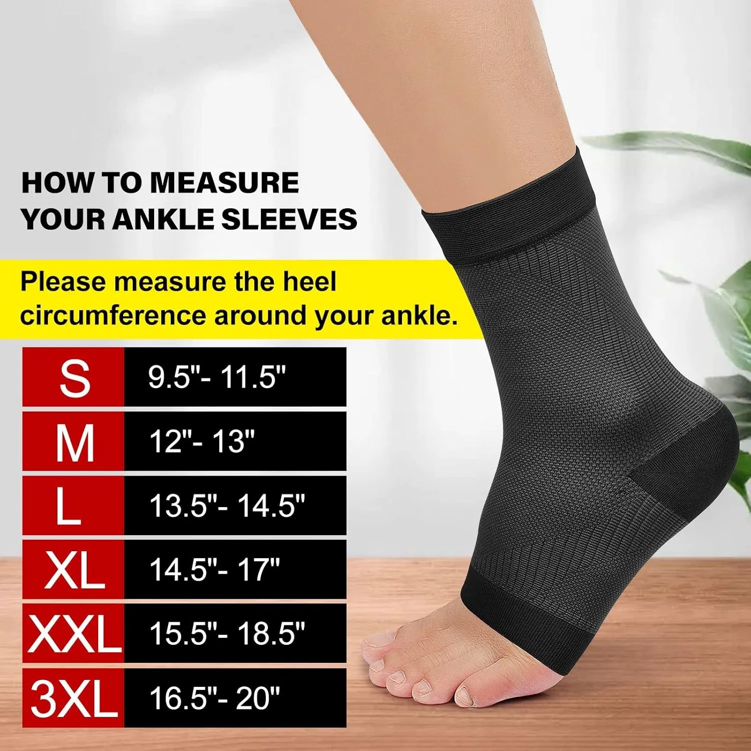 KEKING Ankle Brace Compression Support Sleeve for Women & Men, Medical Ankle Compression Socks for Plantar Fasciitis, Foot & Ankle Swelling, Achilles Tendon Support, Arch Support, 1 Pair of Black M