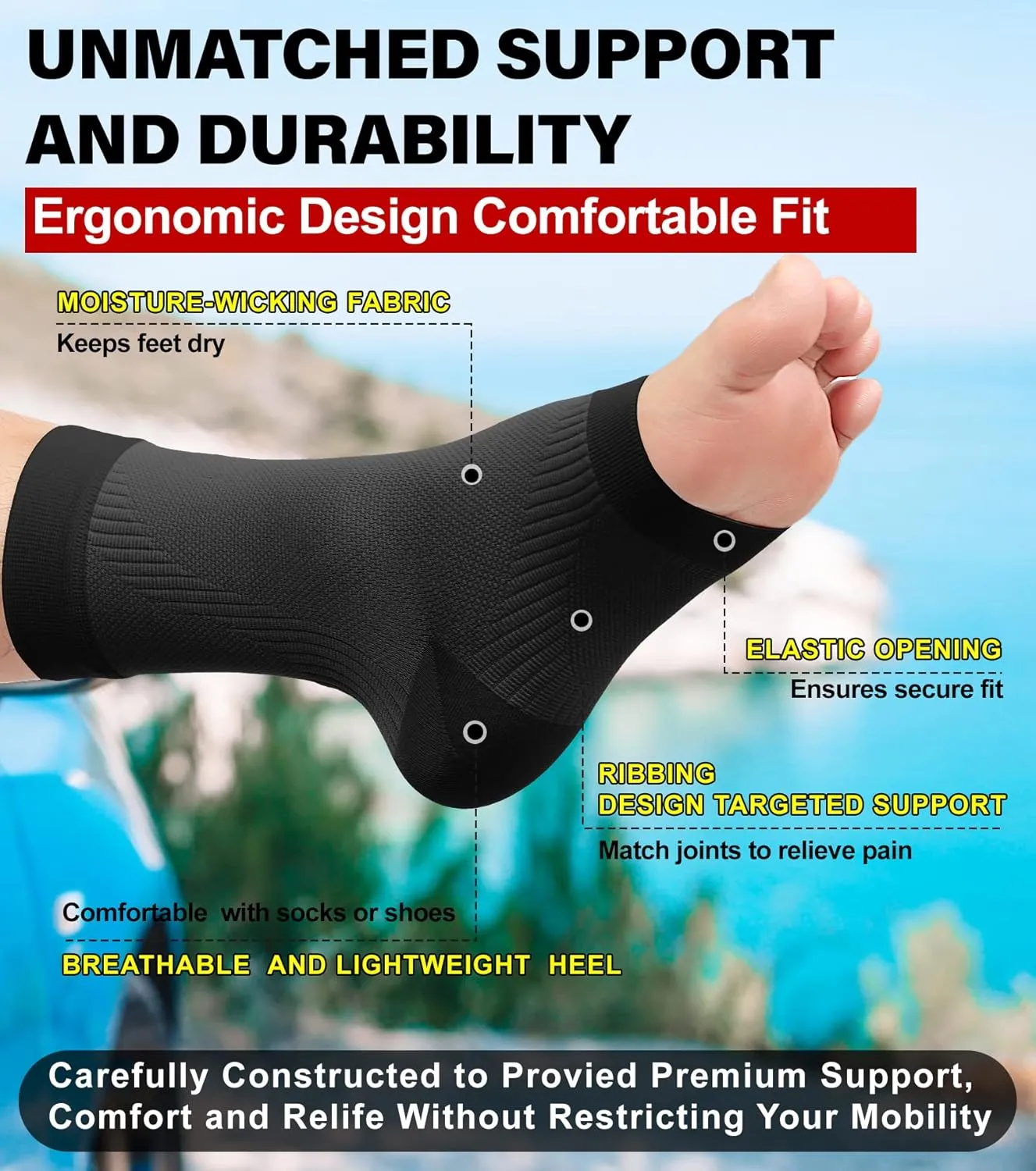 KEKING Ankle Brace Compression Support Sleeve for Women & Men, Medical Ankle Compression Socks for Plantar Fasciitis, Foot & Ankle Swelling, Achilles Tendon Support, Arch Support, 1 Pair of Black M