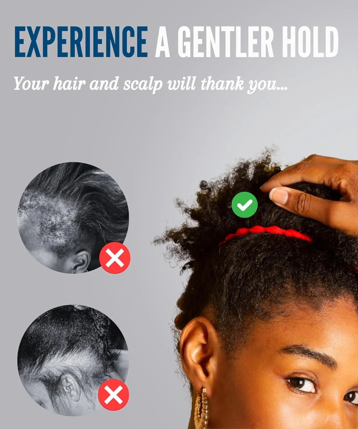 Large Hair Band for Thick, Curly, Natural Hair - Cushioned No Damage Hair Ties Ideal For Braids, Pineapple Hair - Afro Puff Ponytail Holder - Adjustable, Extra Stretchy (Black 2Pk)