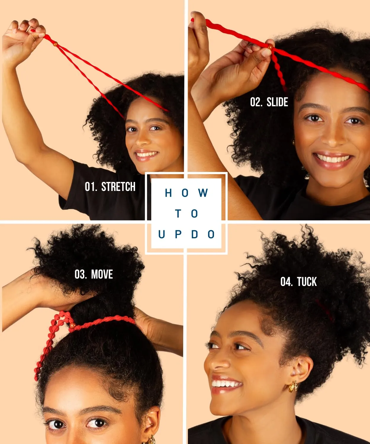 Large Hair Band for Thick, Curly, Natural Hair - Cushioned No Damage Hair Ties Ideal For Braids, Pineapple Hair - Afro Puff Ponytail Holder - Adjustable, Extra Stretchy (Black 2Pk)
