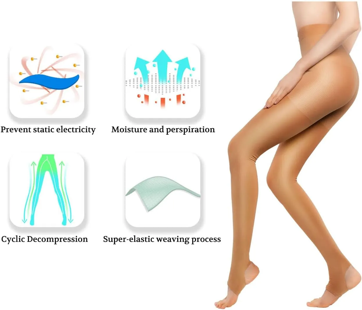 Lin Performance Women Compression Stirrup Pantyhose 15-20mmHg Leg Slimming