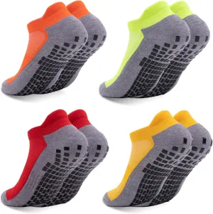 Mens Non Slip Socks with Grips Yoga Pilates Anti Skid Athletic Ankle Gym Home Thick Cushioned Socks 4 Pairs