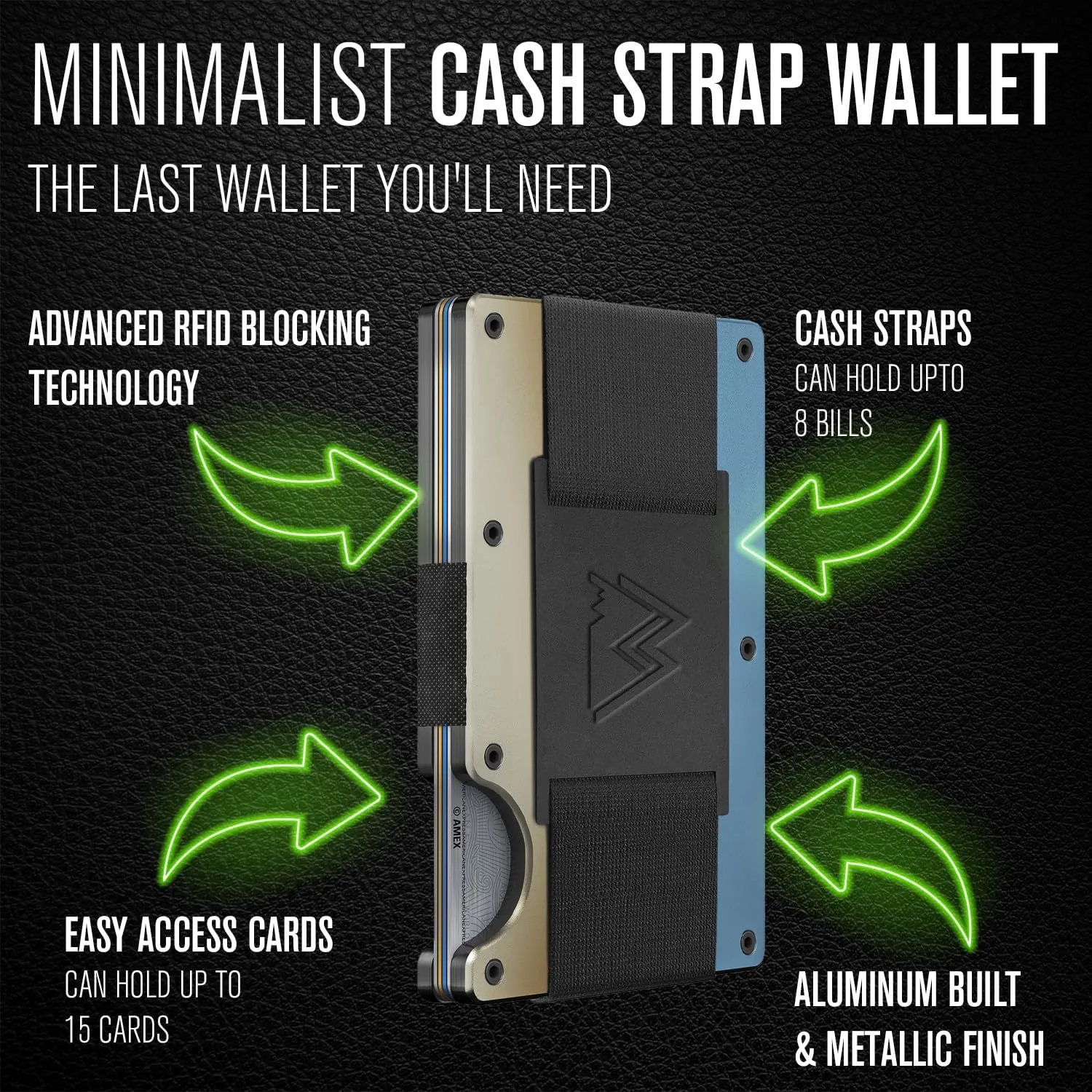Mountain Voyage Co Minimalist Cash Strap - Slim RFID Blocking Wallet for Men & Women - Scratch Resistant, Credit Card Holder, Easily Removable Money & Cards, Aluminium Wallet (Forged Aluminum)
