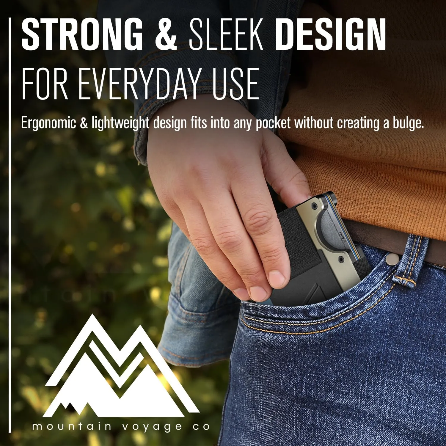 Mountain Voyage Co Minimalist Cash Strap - Slim RFID Blocking Wallet for Men & Women - Scratch Resistant, Credit Card Holder, Easily Removable Money & Cards, Aluminium Wallet (Forged Aluminum)